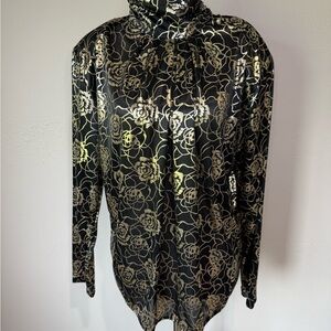 Black and Gold Floral Long Sleeve Top